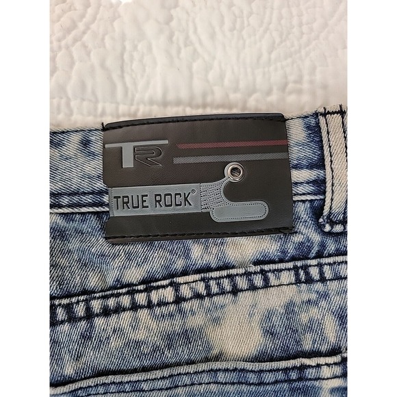 True Rock Jeans Mens 36 Blue Stonewashed Distressed Grunge Measures 38x32 Moto - Picture 8 of 8